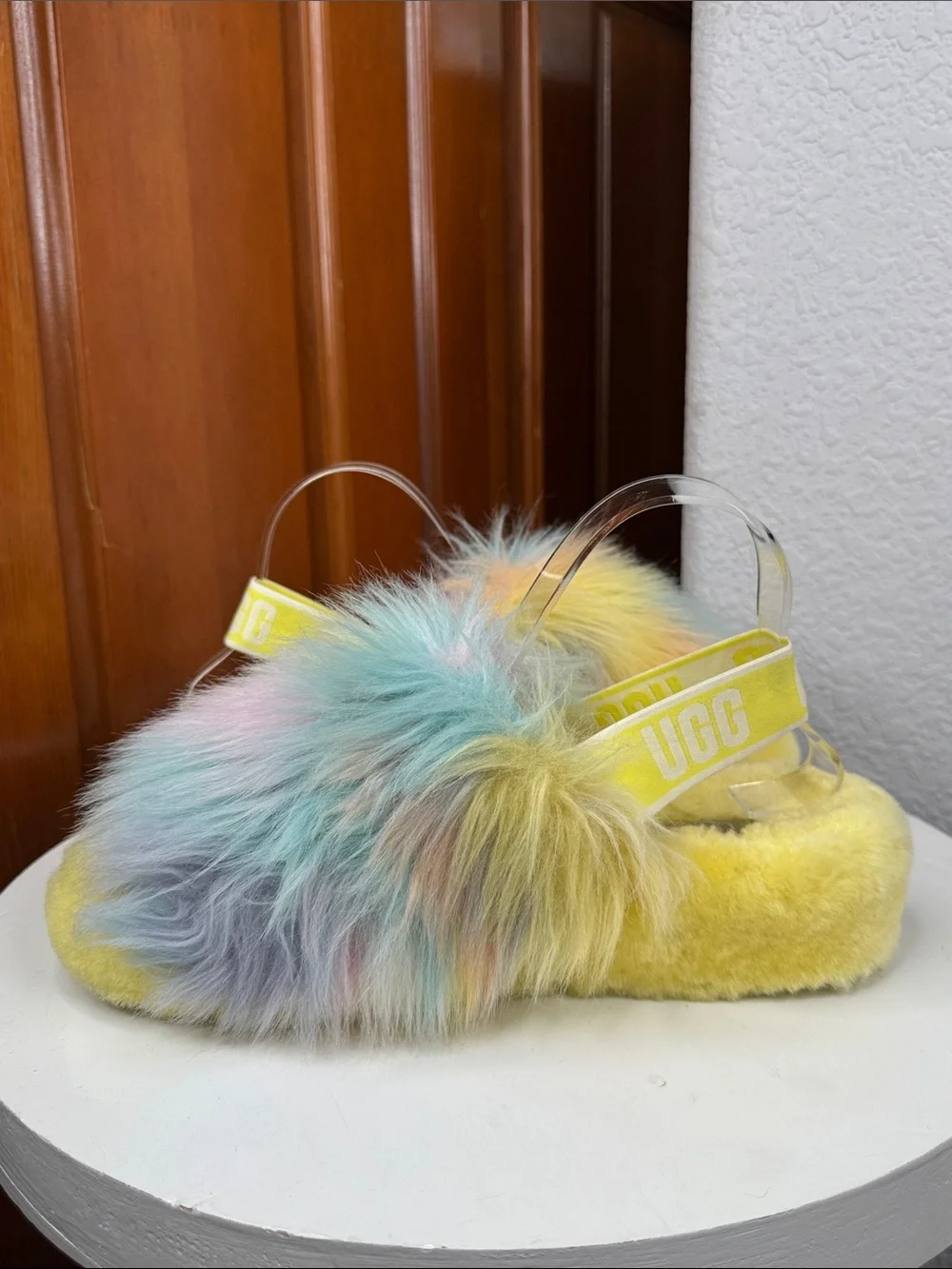 UGG FLUFF YEAH  MARGARITA TIE DYE SHEEPSKIN PLATFORM SLIPPER SLIDES SIZE 10